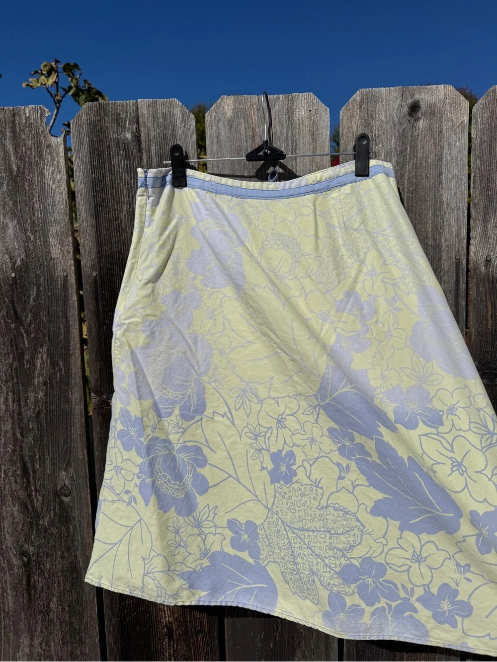 Vintage J. Jill Yellow and Pale Blue Floral A-Line Skirt 100% Cotton